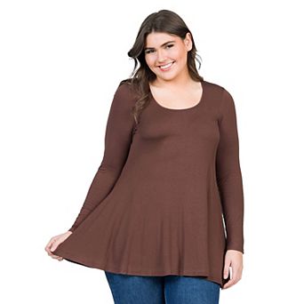 Plus Size 24Seven Comfort Apparel Poised Long Sleeve Swing Tunic Top