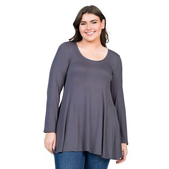 Plus Size 24Seven Comfort Apparel Poised Long Sleeve Swing Tunic Top
