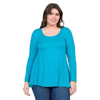 Plus Size 24Seven Comfort Apparel Poised Long Sleeve Swing Tunic Top