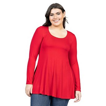 Plus Size 24Seven Comfort Apparel Poised Long Sleeve Swing Tunic Top