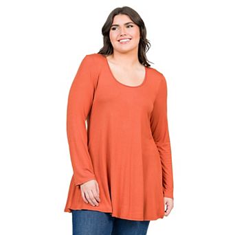 Plus Size 24Seven Comfort Apparel Poised Long Sleeve Swing Tunic Top