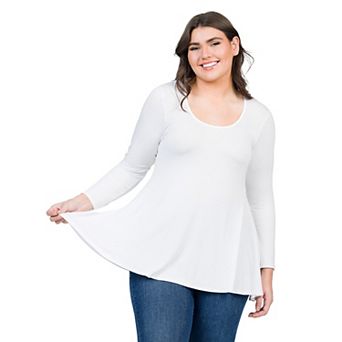 Plus Size 24Seven Comfort Apparel Poised Long Sleeve Swing Tunic Top