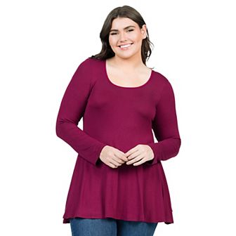 Plus Size 24Seven Comfort Apparel Poised Long Sleeve Swing Tunic Top