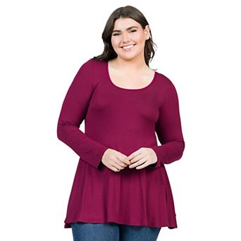 Plus Size 24Seven Comfort Apparel Poised Long Sleeve Swing Tunic Top