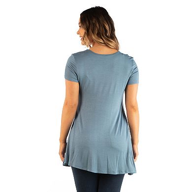 Plus Size 24Seven Comfort Apparel Short Sleeve V-Neck Tunic T-Shirt