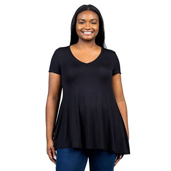Plus Size 24Seven Comfort Apparel Short Sleeve V-Neck Tunic T-Shirt