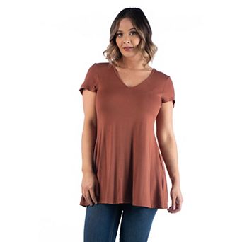 Plus Size 24Seven Comfort Apparel Short Sleeve V-Neck Tunic T-Shirt