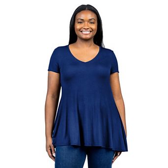 Plus Size 24Seven Comfort Apparel Short Sleeve V-Neck Tunic T-Shirt