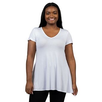 Plus Size 24Seven Comfort Apparel Short Sleeve V-Neck Tunic T-Shirt
