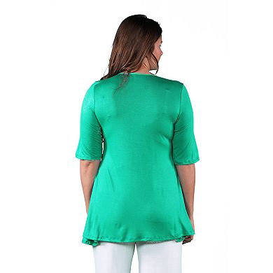 Plus Size 24Seven Comfort Apparel Elbow Swing Tunic Top