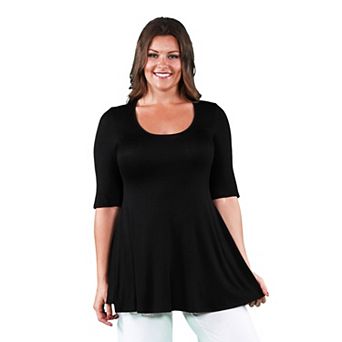 Plus Size 24Seven Comfort Apparel Elbow Swing Tunic Top
