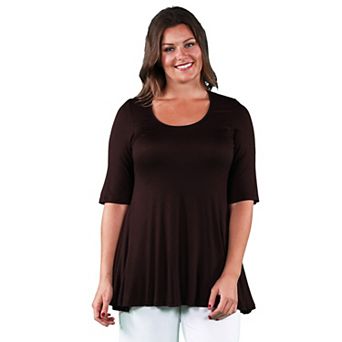 Plus Size 24Seven Comfort Apparel Elbow Swing Tunic Top