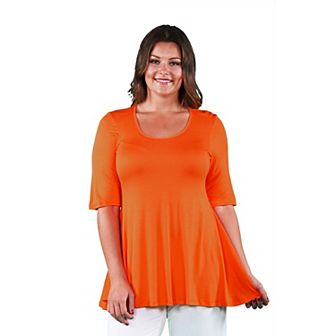 Plus Size 24Seven Comfort Apparel Elbow Swing Tunic Top