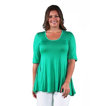 Plus Size 24Seven Comfort Apparel Elbow Swing Tunic Top
