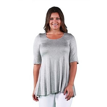 Plus Size 24Seven Comfort Apparel Elbow Swing Tunic Top