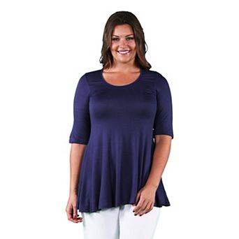 Plus Size 24Seven Comfort Apparel Elbow Swing Tunic Top