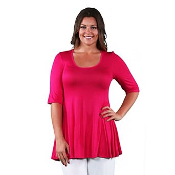 Plus Size 24Seven Comfort Apparel Elbow Swing Tunic Top