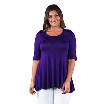 Plus Size 24Seven Comfort Apparel Elbow Swing Tunic Top