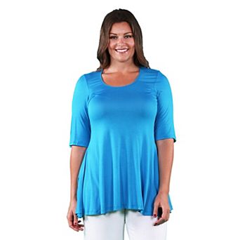 Plus Size 24Seven Comfort Apparel Elbow Swing Tunic Top