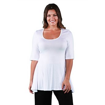 Plus Size 24Seven Comfort Apparel Elbow Swing Tunic Top