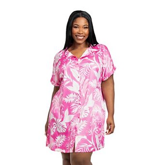 Plus Size Lilac+London Print Button Front Sleepshirt
