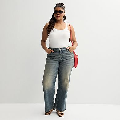 Juniors' Plus Size SO® Low-Rise Wide Leg Baggy Jeans