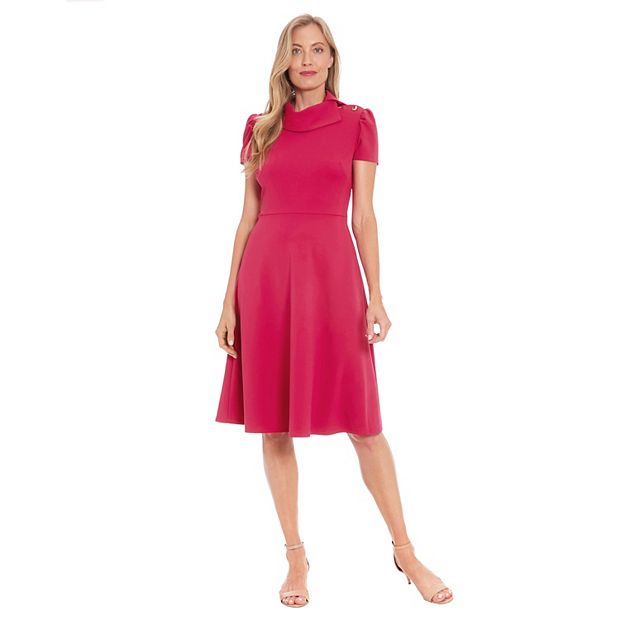 flare dress with collar London Times Plus Size Foldover-Neck Fit & Flare Dress - Navy main image 1