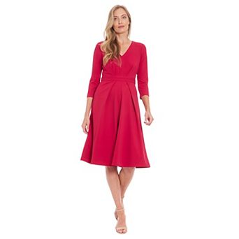 Women's London Times V-Neck Tuck Fit & Flare Dress