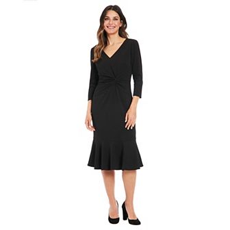 Women's London Times V-Neck Side Twist Midi Dress