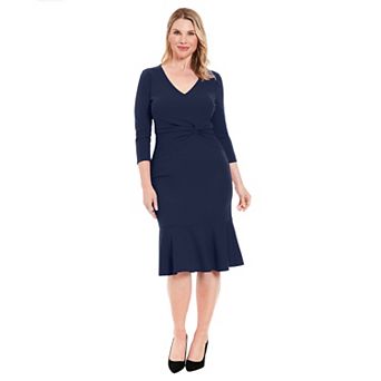 Women's London Times V-Neck Side Twist Midi Dress