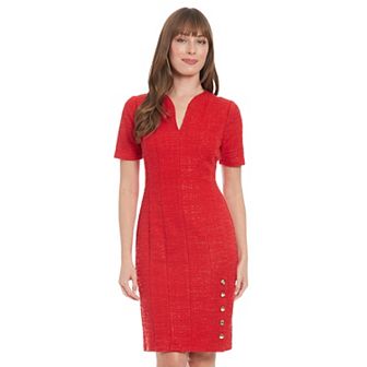 Women's London Times V-Neck Short Sleeve Sheath Dress