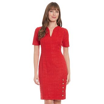 Women's London Times V-Neck Short Sleeve Sheath Dress