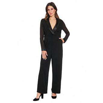 Women's London Times Chiffon Sleeve Tuxedo Jumpsuit