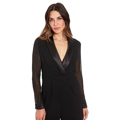 Women's London Times Chiffon Sleeve Tuxedo Jumpsuit