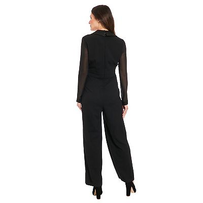 Women's London Times Chiffon Sleeve Tuxedo Jumpsuit
