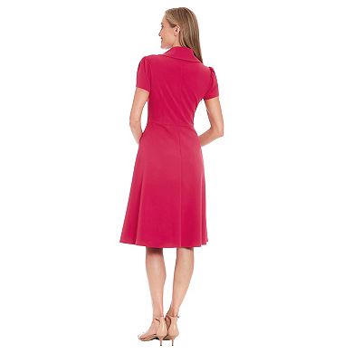 Women's London Times Envelope Collar Fit And Flare Button Dress