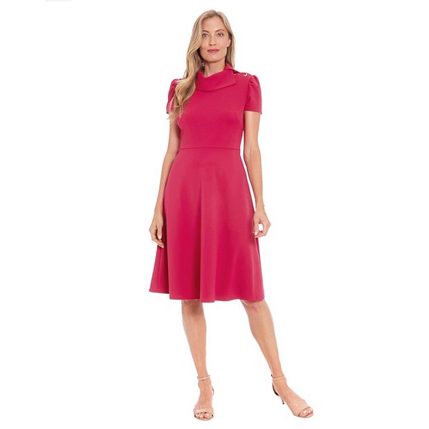 Women s London Times Envelope Collar Fit And Flare Button Dress