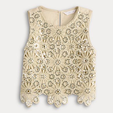 Women's LC Lauren Conrad Sequin Floral Crochet Tank Top