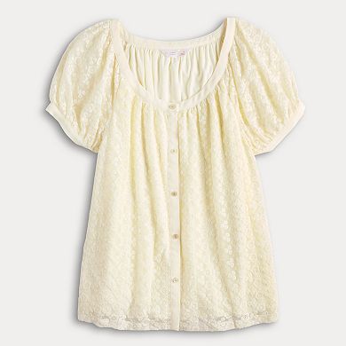 Women's LC Lauren Conrad Puff Sleeve Lace Blouse