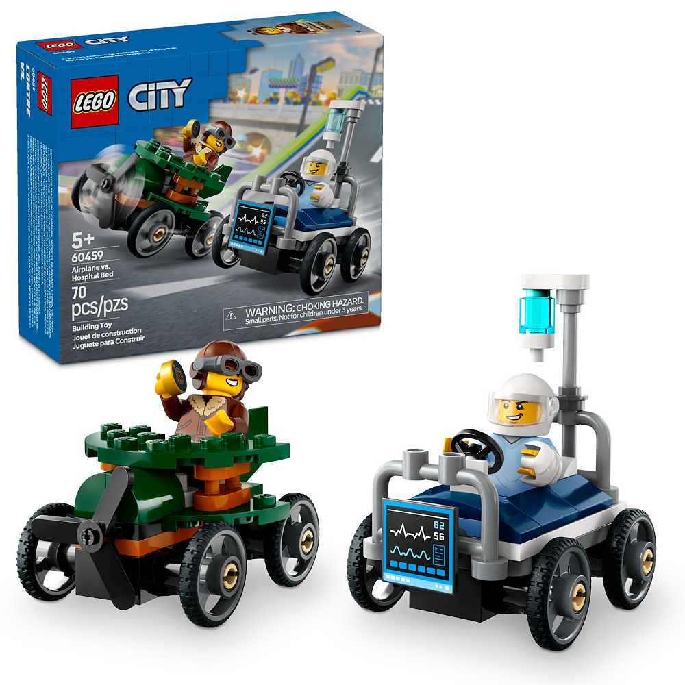 Lego City Airplane Vs. Hospital Bed Race Car Pack Building Toy 60459