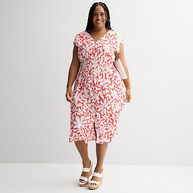 Plus Size Sonoma Goods For Life® Smocked Button-Through Midi Dress