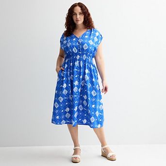 Plus Size Sonoma Goods For Life® Smocked Button-Through Midi Dress