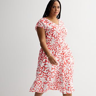 Plus Size Sonoma Goods For Life® Smocked Button-Through Midi Dress