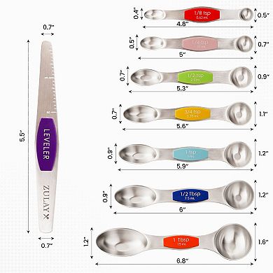 Zulay Kitchen Stainless Steel Stackable Magnetic Spoon Measuring Set with Leveler