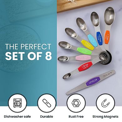 Zulay Kitchen Stainless Steel Stackable Magnetic Spoon Measuring Set with Leveler