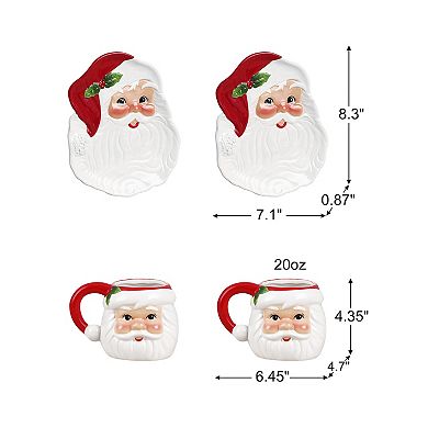 Mr Christmas 4-Piece Santa Claus Mugs & Plates Set