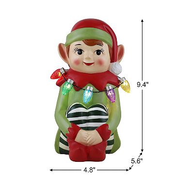 Mr Christmas Elf LED Lights Ceramic Figure Table Decor