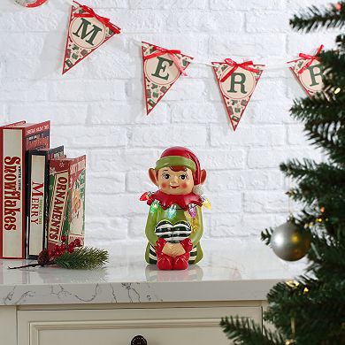 Mr Christmas Elf LED Lights Ceramic Figure Table Decor