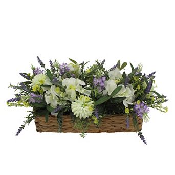 Everyday Decor Artificial Dahlia & Lavender Oblong Basket Table Decor