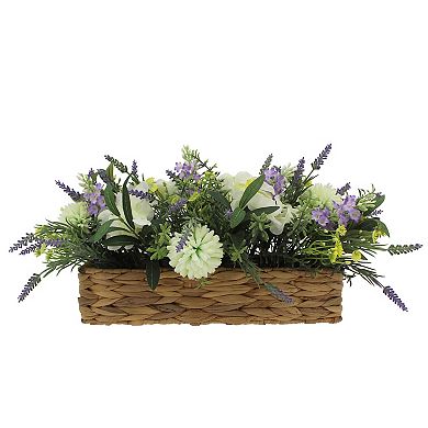 Everyday Decor Artificial Dahlia & Lavender Oblong Basket Table Decor